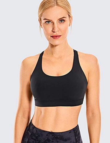 Image of CRZ YOGA Strappy Padded Sports Bra for Women Activewear Medium Support Workout Yoga Bra Tops Black-Logo Medium