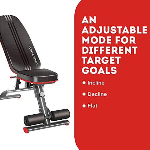 Image of FITNESS WORLD Home Multi Functional Weight Workout Strength Training Multi-Purpose Fold able Incline Decline Exercise Bench for Home Gym, for Full Body Workout (Home Bench, 215 kg Limit)