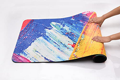 Image of MOOR Premium Design Suede 72 x 24 Inch 6mm Pastel Print Yoga Mat Non Slip High Density Anti-Tear Fitness Exercise Floor Pilates Workout