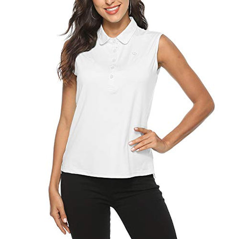 Image of AIRIKE Golf Polo Shirts for Women Sleeveless Summer Sports Athletic Fashionable Workwear-Quick Dry Womens Tank Tops (White, Small)