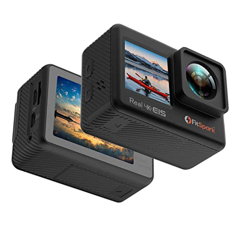 Image of FitSpark Eagle i9 Dual Screen Real 4K WiFi Action Camera with Wind Noise Reduction | Ultra HD 170° Wide-Angle Lens | 6-Axis Gyro Stablization + EIS | 2.5mm External MIC Support | Smartwatch Remote