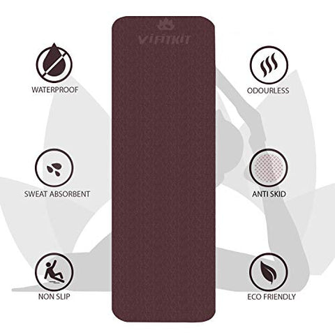Image of VIFITKIT® Yoga Mat Anti Skid EVA Yoga mat with Carrying Strap for Gym Workout and Flooring Exercise Long Size Yoga Mate for Men Women… (Wine, 4mm)