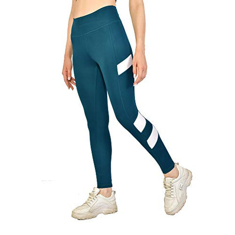 Image of Kopykat Fourway Lycra Spandex Highwaist Sports Gym Yoga Tights for Women (kop-51) (Teal Blue - 3XL)
