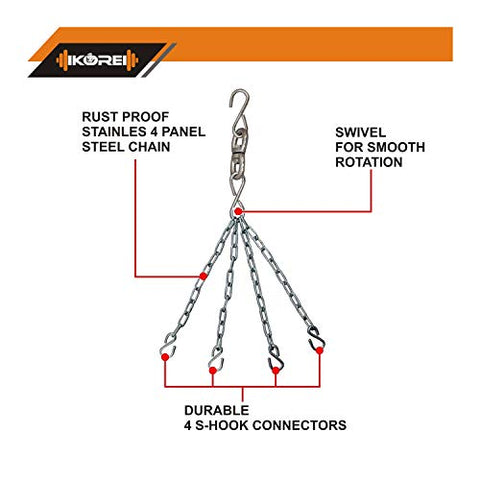 Image of KORE Phantom 3 Feet Unfilled Heavy Black Punching Bag SRF Material Boxing MMA Sparring Punching Training Kickboxing Muay Thai with Rust Proof Stainless Steel Hanging Chain