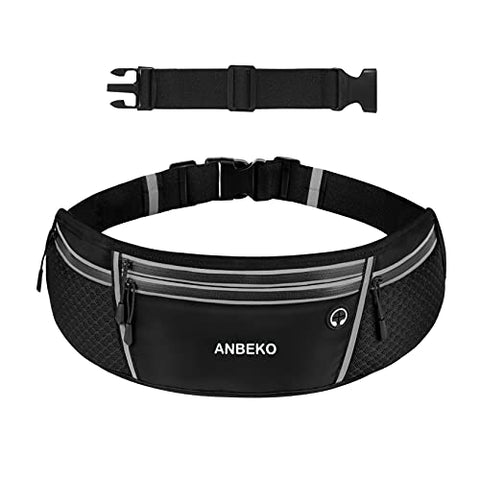 Image of ANBEKO Universal Running belt with extender, large capacity waist pack with 4 pockets,Hiking Travel Camp Running Workout Belt bag,Reflective no bounce waist pack,Easy carry any large phones