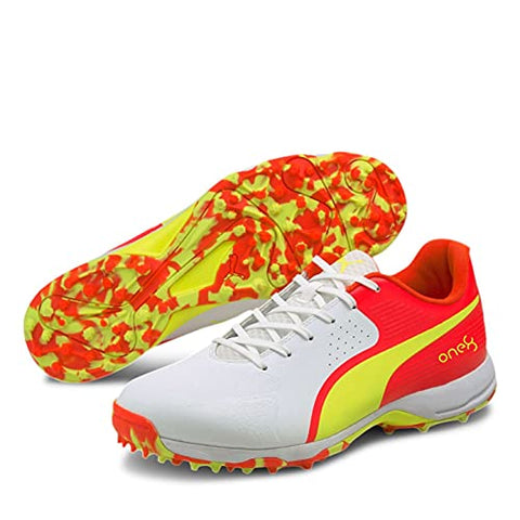 Image of Puma Men's Red, Yellow & White Cricket Shoe- 10 UK