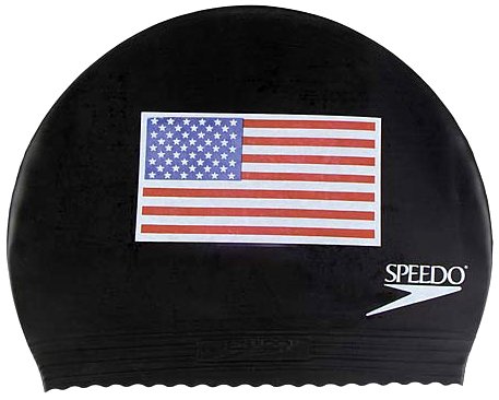 Image of Speedo Unisex Swim Cap Latex , Flag Black