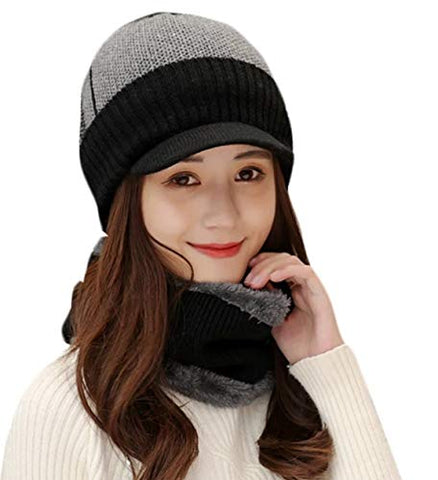 Image of Alexvyan Winter Unisex Woolen Pashmina Cashmere Beanie Hat Cap for Men Women Girl Boy Warm Snow Proof Soft for Riding, Cycling, Byke, Bike, Motorcycle Air Proof (Black Arrow)