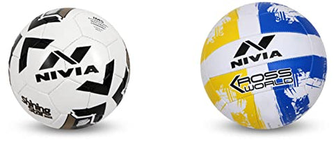 Image of Nivia Shinning Star - 2022 Football (Size: 5) Outer Material: Rubber , Black & White & Kross Rubber Hand Stitched Volleyball, Size 4, (Yellow and Blue)