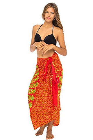 Image of Back From Bali Womens Beach Swimsuit Bikini Cover Up Wrap and Clip Sarong Peacock Gaza Red