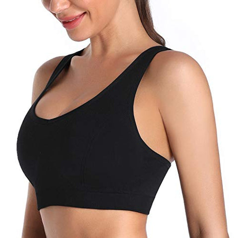 Image of MIRITY Padded Strappy Sports Bras for Women Fashion Comfy Activewear Workout Bra Pack of 3, Black Blue White, Small