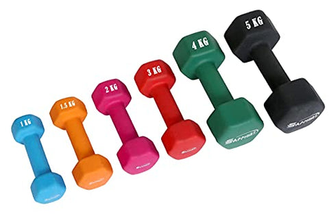 Image of SAPPHIRE Neoprene Coated Dumbbells 1.5 kg for Gym/ home PACK OF 2/Integrated Grippy Weights All-Purpose Color Coded Dumbbell Set