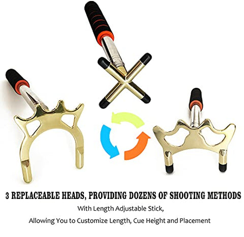 Image of Tai ba cues Retractable Billiards Pool Cue Stick Bridge with 3 Replaceable Brass Bridge Head, Billiards Pool Cue Accessory