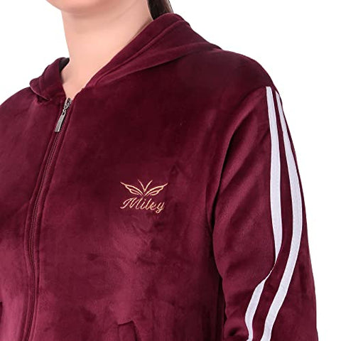 Image of Miley Premium Regular Fit Velvet Track Suit for Women | Stylish Velvet Winter Wear Night Suit with Pockets & Hoodie | Ladies Track Suit for Sports Wear, Nightwear, Jogging, Daily Use, Gym Wear