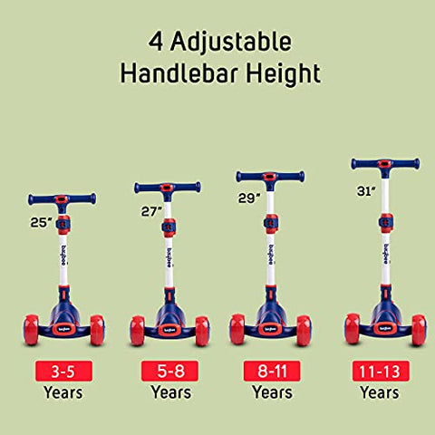 Image of Baybee Enzo Skate Scooter for Kids, 3 Wheel Kids Scooter, Smart Kick Scooter with Fold-able & Height Adjustable Handle, Runner Scooter with Wide LED PU Wheels & Handle for Kids