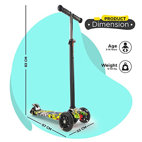 Image of NHR Colorful Graffiti Scooty, 4 Wheel Scooter for Kids, Babies, Toddlers with Adjustable Height, LED Lights n Brake Scooter for Kids 3 to 10 Years (Anycolor)