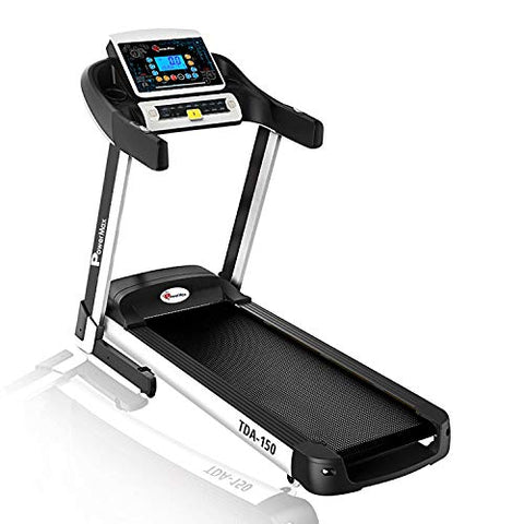 Image of PowerMax Fitness Peak Motorized Smart Run Function Foldable Auto Lubrication Spring Resistance Virtual Assistance Electric Treadmill , TDA-150 Series 5.0HP (Black and White)