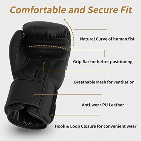 Image of Liberlupus Cool Style Boxing Gloves for Men & Women, Boxing Training Gloves, Kickboxing Gloves, Sparring Gloves, Heavy Bag Gloves for Boxing, Kickboxing, Muay Thai, MMA (Black, 10 oz)