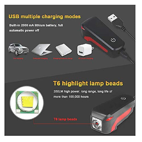 Image of FASTPED 350LM 3 Modes Standard USB Charging 2000mAh Battery Bike Light with 120db Horn Single Item (Multicolor)