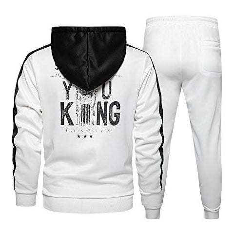 Image of Men's Athletic Tracksuit Set Full Zip Casual Sports Jogging Gym Sweat Suits, White-S