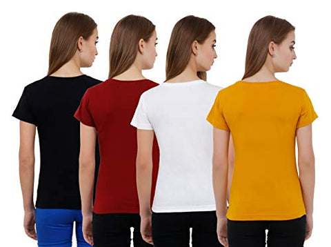 Image of Reifica Women's Plain Half Sleeve T-Shirt Combo Pack of 4 (Black,Maroon,White,Mustard Yellow_Small)