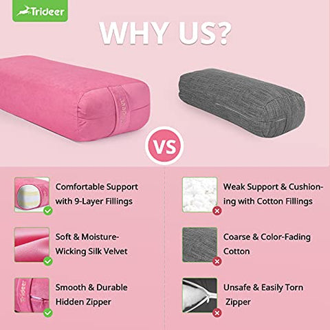 Image of Trideer Yoga Bolster Pillow | Combo Set of Yoga Strap & Rectangular Meditation Pillow, Soft Velvet & Optimal Support, 800g Light Weight with Carry Handle