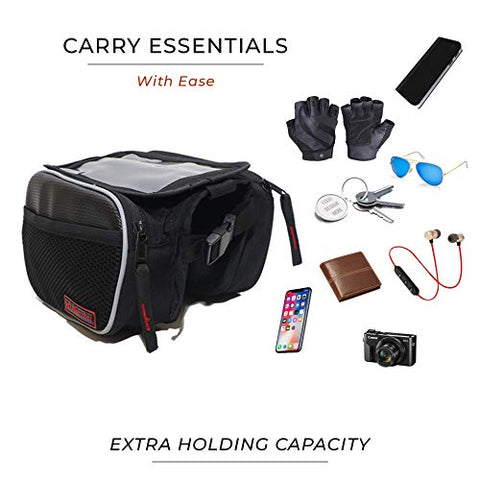 Image of BikerzBay Polyester Bicycle Double Sided Front Frame Handlebar Bag – Mobile Pouch for Cycle for up to 7 inch Phones (Pack of 1) Black