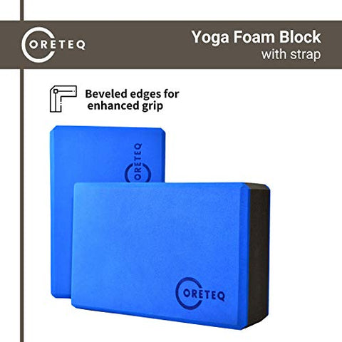 Image of Coreteq High Stability EVA Foam Yoga Block Brick Set of 2 with Yoga Belt Starter Kit (Blue-Black-Blue)