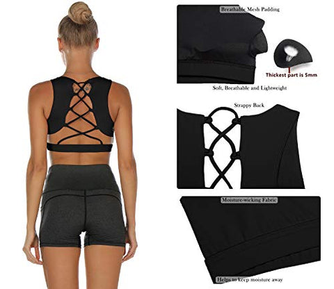 Image of icyzone Women's Workout Yoga Clothes Activewear Printed Racerback Sports Bras (L, Black)