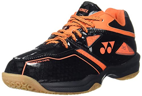 Image of YONEX Men's SHB 36EX Microfiber Non Marking Power Cushion Black, Orange Badminton Shoes - 7 UK