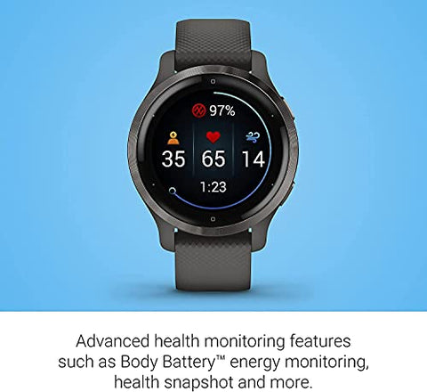 Image of Garmin Venu 2S, Smaller-Sized GPS Smartwatch with Advanced Health Monitoring and Fitness Features, Slate Bezel with Graphite Case and Silicone Band, (010-02429-70)