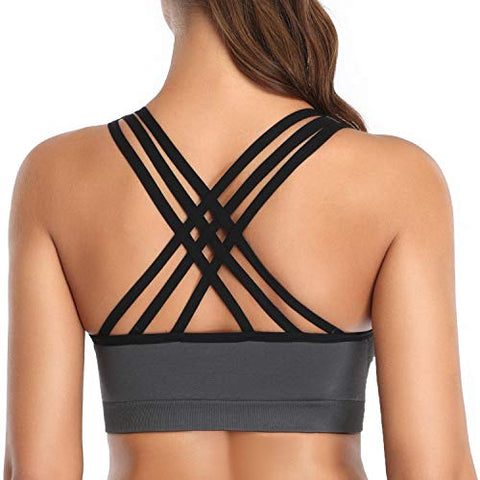 Image of MIRITY Padded Strappy Sports Bras for Women Comfortable Activewear Workout Bra Color Black Grey Size L