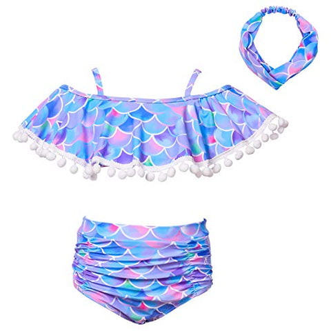 Image of ICOSY Girls Swimsuit 2 Piece Bathing Suit for Girls Bikini Set Swimwear Toddler Ruffle Swimming Suit Unicorn Beachwear