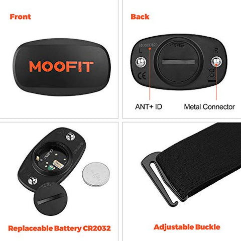 Image of moofit ANT+ Heart Rate Monitor with Chest Strap Bluetooth HR Sensor IPX7 Waterproof Compatible with Zwift, Rouvy, TRX, EliteHRV, Peloton, Strava for iOS, Android (MooFit app Unavailable)