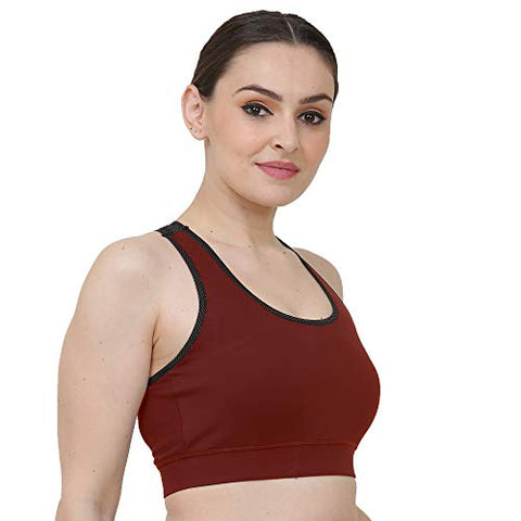 Image of Fenzy Styles Four Way Stretch Lycra Spandex Non Padded Wire Free Sports Bra for Women (Wine Red - Large)