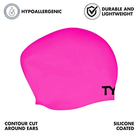 Image of TYR Long Hair Wrinkle Free Silicone Swim Cap (Fluro Pink)