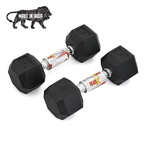 Image of RUBX Rubber Coated Professional Exercise Hex Dumbbells (Pack of Two) (5)