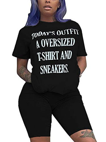 Image of Womens 2 Piece Outfit Clubwear Letter Printing Top Skinny Slim Short Pants Sports Set Home Wear Rompers Yellow XL