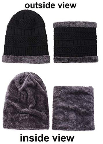 Image of Mahi Fab clipper Woolen Beanie/Skull Cap & Neck Warmer (Muffler) Combo for Winters with Faux Fur Inner Side |Warm Hat| Hedging Hat Scarf Set | Winter Cap | Air Proof Cap | Woolen Cap | Ear Warmer