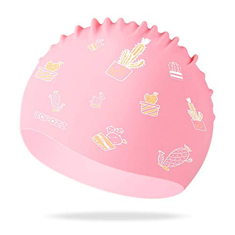Image of COPOZZ Kids Swim Caps, Silicone Waterproof Swimming Cap Hat for Children Boys Girls Aged 5-12