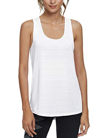 Image of Yoga Tank Tops for Women Activewear Workout Sport Tops Loose Fit Running Shirts Super Soft Silky Tops White M