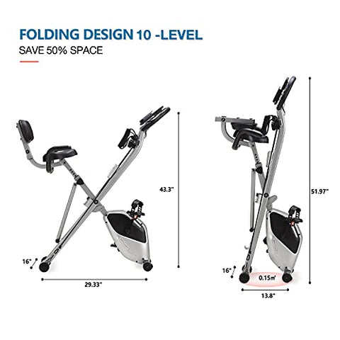 Image of Davcreator Foldable Fitness Exercise Bike, Magnetic Slim Cycle 2-in-1 Recumbent & Upright Stationary Bike with Arm Workout for Home