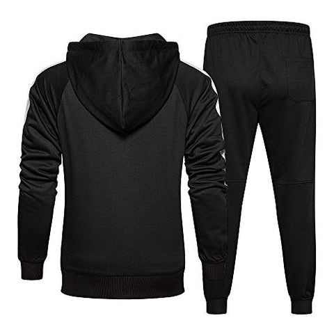 Image of MANLUODANNI Mens Casual Tracksuit Long Sleeve Full-Zip Running Jogging Sports Jacket and Pants, Black-M