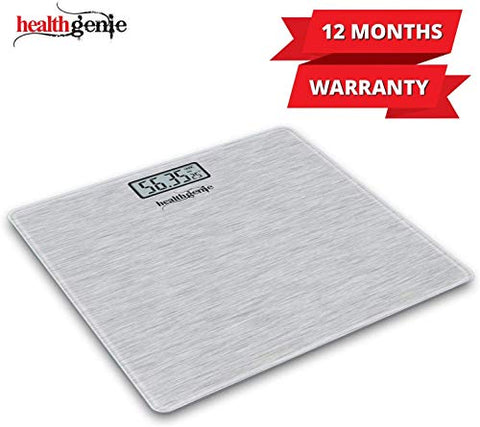 Image of Healthgenie Thick Tempered Glass Lcd Display Digital Weighing Machine , Weight Machine For Human Body Digital Weighing Scale, Weight Scale, with 2 Year Warranty & Batteries Included (Brushed Metallic)
