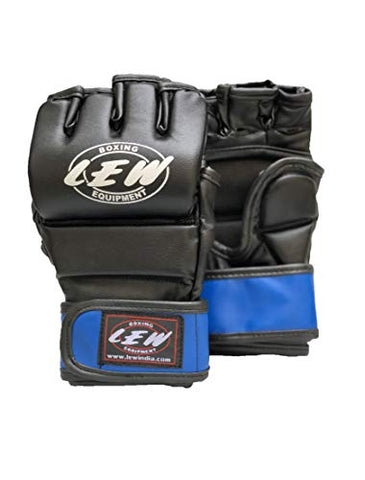 Image of LEW Black/Blue Fight/MMA/Muay Thai Thumb Protection Grappling Gloves (Black/Blue, Large/X-Large)