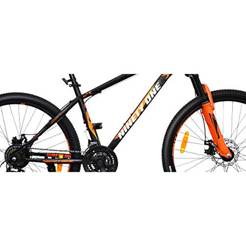 Image of NINETY ONE Leopard 27.5T 21 Speed 17 Inches Steel Frame Hybrid Bike For Unisex Adult ( Black & Orange , Ideal For: 12+ Years , Brake: Disc )
