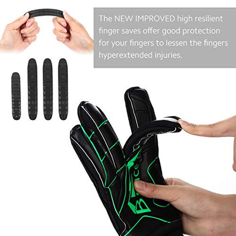 Image of Goalie Gloves with Fingersaves, Black 3+3MM Latex Soccer Gloves Goalkeeper Glove for Youth Kids Adult(Black-Green 10)