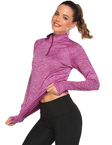 Image of Elesol Women's Long Sleeve Workout Tee Running Gym Sports T-Shirt Fast Dry Red M