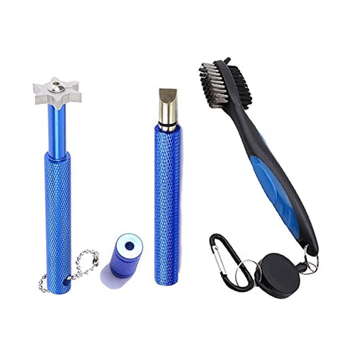 Image of VIPMOON Golf Clean Tool Set,Retractable Golf Club Brush and 2 Golf Club Groove Sharpener for U & V-Grooves, Portable Golf Brush Tool Kits for All Golf Irons for Man (Blue)