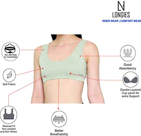 Image of Longies Women Regular Fit Sports Bra (LGSBPO3001_Large_Beige,Black,Blue)